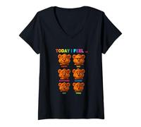 Femme Teddy Bear Daily Moods Illustration Novelty Graphic Designs T-Shirt avec Col en V