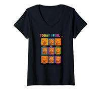 Femme Teddy Bear Daily Moods Illustration Novelty Graphic Designs T-Shirt avec Col en V