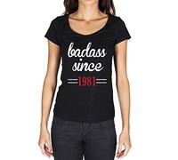 Femme Tee-Shirt Badass Depuis 1981 - Badass Since 1981 - 43 Ans T-Shirt Graphique Idée Cadeau 43e Anniversaire Vintage Année 1981 Nouveauté Noir Profond XL