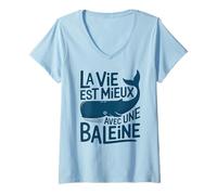 Femme Tee-Shirt Baleine Adorable Texte Drole Vie avec Une Baleine T-Shirt avec Col en V