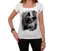 Femme Tee-Shirt Chat Siamois En Train De Regarder - Siamese Cat Peering - T-Shirt Graphique Éco-Responsable Vintage Cadeau Nouveauté