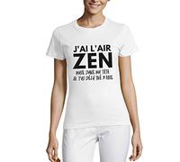 Femme Tee-Shirt Col Rond J'Ai L'air Zen mais dans Ma Tête T-Shirt Graphique Éco-Responsable Vintage Cadeau Nouveauté Blanc M
