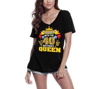 Femme Tee-Shirt Col V Célébrer Avec La Reine Du 40ème Anniversaire - Celebrating With The 40th Birthday Queen - 40 Ans T-Shirt Graphique Idée Cadeau 40e Anniversaire Vintage Année 1984 Nouveauté