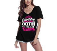 Femme Tee-Shirt Col V Célébrer Avec La Reine Du 80e Anniversaire - Celebrating With The 80th Birthday Queen - 80 Ans T-Shirt Graphique Idée Cadeau 80e Anniversaire Vintage Année 1944 Nouveauté