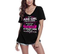 Femme Tee-Shirt Col V Chemise D'anniversaire Pour Fille De Juin - June Girl Birthday Shirt For Girls - T-Shirt Graphique Éco-Responsable Vintage Cadeau Nouveauté