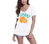 Femme Tee-Shirt Col V Citrons - Lemons - T-Shirt Graphique Éco-Responsable Vintage Cadeau Nouveauté Blanc 3XL