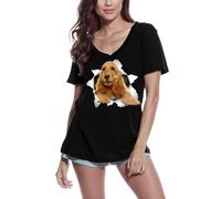 Femme Tee-Shirt Col V Cocker Anglais - English Cocker Spaniel - T-Shirt Graphique Éco-Responsable Vintage Cadeau Nouveauté