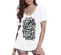 Femme Tee-Shirt Col V Des Lumières Vous Guideront Vers La Maison - Lights Will Guide You To Home - T-Shirt Graphique Éco-Responsable Vintage Cadeau Nouveauté