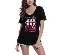 Femme Tee-Shirt Col V - It's My 40 Birthday - 40th Birthday Shirt - For Ladies - 40 Ans T-Shirt Graphique Idée Cadeau 40e Anniversaire Vintage Année 1984 Nouveauté