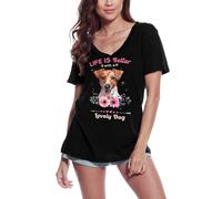 Femme Tee-Shirt Col V - Jack Russel Terrier Life Is Better With A Lovely Dog - T-Shirt Graphique Éco-Responsable Vintage Cadeau Nouveauté