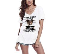 Femme Tee-Shirt Col V - Jack Russel Terrier Personal Stalker - I Will Follow You Wherever You Go Dog - T-Shirt Graphique Éco-Responsable Vintage Cadeau Nouveauté