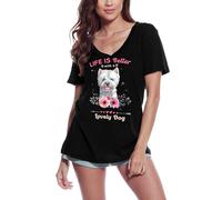 Femme Tee-Shirt Col V La Vie Du Westie Est Meilleure Avec Un Chien Adorable - Westie Life Is Better With A Lovely Dog - T-Shirt Graphique Éco-Responsable Vintage Cadeau Nouveauté
