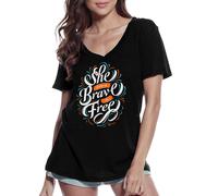 Femme Tee-Shirt Col V L'invité Qui Est Courageux Est Libre - Guest Who's Courageous Is Free - T-Shirt Graphique Éco-Responsable Vintage Cadeau Nouveauté