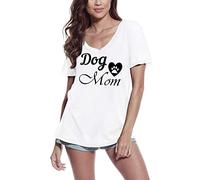 Femme Tee-Shirt Col V Maman Chien - Patte Coeur Mignonne - Dog Mom - Cute Heart Paw - T-Shirt Graphique Éco-Responsable Vintage Cadeau Nouveauté Blanc L