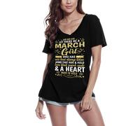 Femme Tee-Shirt Col V March Girl Heart Made Of Gold T-Shirt Graphique Éco-Responsable Vintage Cadeau Nouveauté