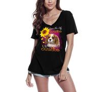 Femme Tee-Shirt Col V Mon Seul Rayon De Soleil - Épagneul Cavalier King Charles - My Only Sunshine - Cavalier King Charles Spaniel - T-Shirt Graphique Éco-Responsable Vintage Cadeau Nouveauté