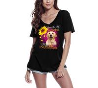 Femme Tee-Shirt Col V Mon Seul Rayon De Soleil - Golden Retriever - My Only Sunshine - Golden Retriever - T-Shirt Graphique Éco-Responsable Vintage Cadeau Nouveauté