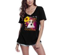 Femme Tee-Shirt Col V Mon Seul Rayon De Soleil - Jack Russell Terrier - My Only Sunshine - Jack Russell Terrier - T-Shirt Graphique Éco-Responsable Vintage Cadeau Nouveauté