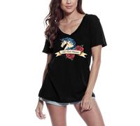Femme Tee-Shirt Col V Première Licorne Née - Roses Rouges - First Born Unicorn - Red Roses - T-Shirt Graphique Éco-Responsable Vintage Cadeau Nouveauté