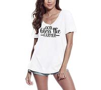 Femme Tee-Shirt Col V Que Dieu Bénisse L'Agriculteur - God Bless The Farmer - T-Shirt Graphique Éco-Responsable Vintage Cadeau Nouveauté Blanc XXL