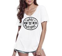 Femme Tee-Shirt Col V Réveillez-Vous Et Soyez Géniaux - Wake Up And Be Geniad - T-Shirt Graphique Éco-Responsable Vintage Cadeau Nouveauté