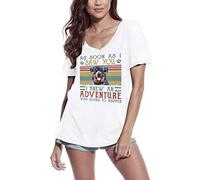 Femme Tee-Shirt Col V - Rottweiler Ornament I Knew an Adventure Was Going to Happen - T-Shirt Graphique Éco-Responsable Vintage Cadeau Nouveauté Blanc L