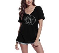 Femme Tee-Shirt Col V Soleil Et Lune Astrologie Spirituelle Yoga Paix - Sun And Moon Spiritual Astrology Yoga Peace - T-Shirt Graphique Éco-Responsable Vintage Cadeau Nouveauté