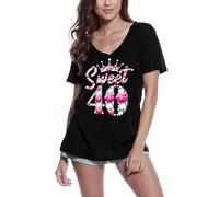 Femme Tee-Shirt Col V Sweet 40 - Queen Crown 40th 40 Ans T-Shirt Graphique Idée Cadeau 40e Anniversaire Vintage Année 1984 Nouveauté