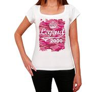 Femme Tee-Shirt Crown Légende Depuis 2000 - Crown, Legend Since 2000 - 24 Ans T-Shirt Graphique Idée Cadeau 24e Anniversaire Vintage Année 2000 Nouveauté Blanc L