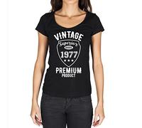 Femme Tee-Shirt des Produits De Qualité Supérieure Depuis 1977 - Superior Goods Since 1977 - 47 Ans T-Shirt Graphique Idée Cadeau 47e Anniversaire Vintage Année 1977 Nouveauté Noir Profond M