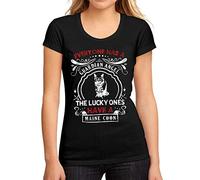 Femme Tee-Shirt - Everyone Has A Guardian Angel The Lucky Ones Have A Cat Maine Coon - T-Shirt Graphique Éco-Responsable Vintage Cadeau Nouveauté Noir Profond L