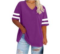 Femme Tee Shirt Grande Taille Couleur Unie T-Shirt Oversize Femme Manches Courtes Été Col V Ample Chemisier Basiques Décontractés Blouse à La Mode Loisirs Quotidiennes Hauts D'été Confortable