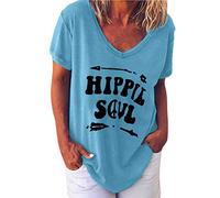Femme Tee Shirt Hippie Soul Lettre T-Shirt Imprimé Grande Taille Décontracté Manches Courtes Col V Couleur Unie Chemisier Basique