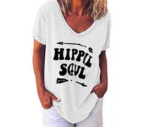 Femme Tee Shirt Hippie Soul Lettre T-Shirt Imprimé Grande Taille Décontracté Manches Courtes Col V Couleur Unie Chemisier Basique