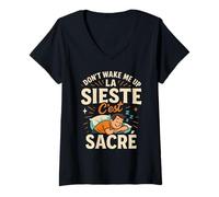 Femme Tee-Shirt Humour Don't Wake Me Up La Sieste C'est Sacré T-Shirt avec Col en V