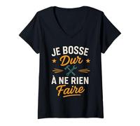 Femme Tee-Shirt Humour Je Bosse Dur à Ne Rien Faire T-Shirt avec Col en V