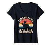 Femme Tee Shirt Lapin Mignon Message Drôle écrit J'aime Mes Lapins T-Shirt avec Col en V