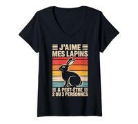 Femme Tee-Shirt Lapin Theme Rigolo Message écrit J'aime Mes Lapins T-Shirt avec Col en V