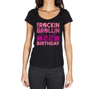 Femme Tee-Shirt Rockin' & Rollin' C'est Mon Anniversaire 22 - Rockin' & Rollin', It's My Birthday 22 - 22 Ans T-Shirt Graphique Idée Cadeau 22e Anniversaire Vintage Année 2002 Nouveauté