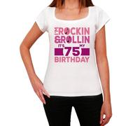 Femme Tee-Shirt Rockin' & Rollin' C'est Mon Anniversaire 75 - Rockin' & Rollin', It's My Birthday 75 - 75 Ans T-Shirt Graphique Idée Cadeau 75e Anniversaire Vintage Année 1949 Nouveauté