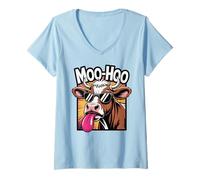 Femme Tee Shirt Vache Folle Moo-Hoo Thème Humoristique Drôle Vache T-Shirt avec Col en V