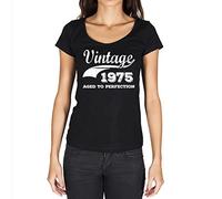 Femme Tee-Shirt Vieilli À La Perfection 1975 - Aged to Perfection 1975 - 49 Ans T-Shirt Graphique Idée Cadeau 49e Anniversaire Vintage Année 1975 Nouveauté Noir Profond M