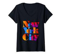 Femme Tee-Shirts colorés New York City Fashion Graphic Tees, New York City T-Shirt avec Col en V