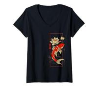 Femme Tee-Shirts Japonais Streetwear Koi Fish Tokyo T-Shirt avec Col en V