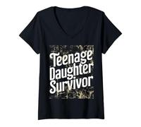 Femme Teenage Daughter Survivor: Vintage Humor for Parents T-Shirt avec Col en V