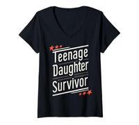 Femme Teenage Daughter Survivor: Vintage Humor for Parents T-Shirt avec Col en V