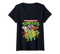 Femme Teenage Mutant Ninja Turtles Character Crowd T-Shirt avec Col en V