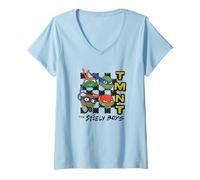 Femme Teenage Mutant Ninja Turtles Checkered The Steely Boys Faces T-Shirt avec Col en V