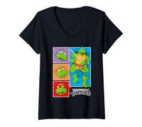 Femme Teenage Mutant Ninja Turtles Collage Retro T-Shirt avec Col en V