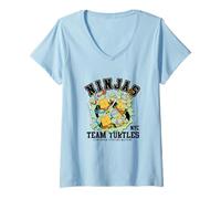 Femme Teenage Mutant Ninja Turtles NYC Ninjas Team Turtles T-Shirt avec Col en V